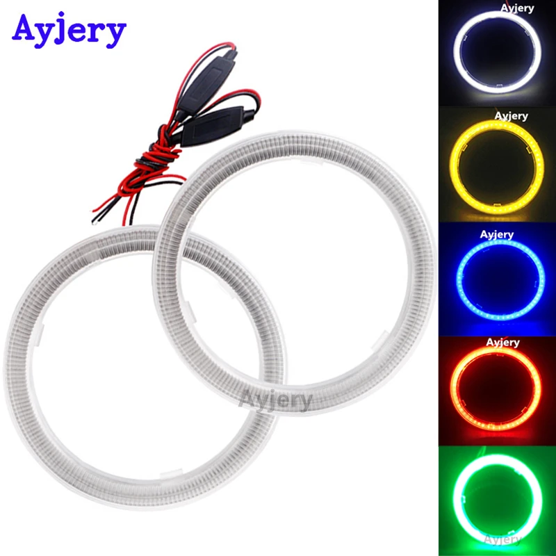 

AYJERY 4 шт. (2 пары) кольцо с ореолом COB 60 мм 70 мм 80 мм 90 мм 100 мм 110 мм 120 мм с крышкой 12 в 24 В DC Автомобильная фара ангельские глазки белый