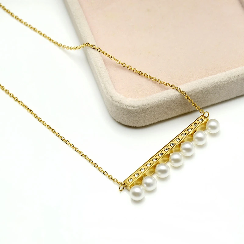 

Gothic Jewelry Fashion Gold Color Stainless Steel Clavicle Necklaces For Women Accessories Wholesale Multi Pearl Pendant Bijoux