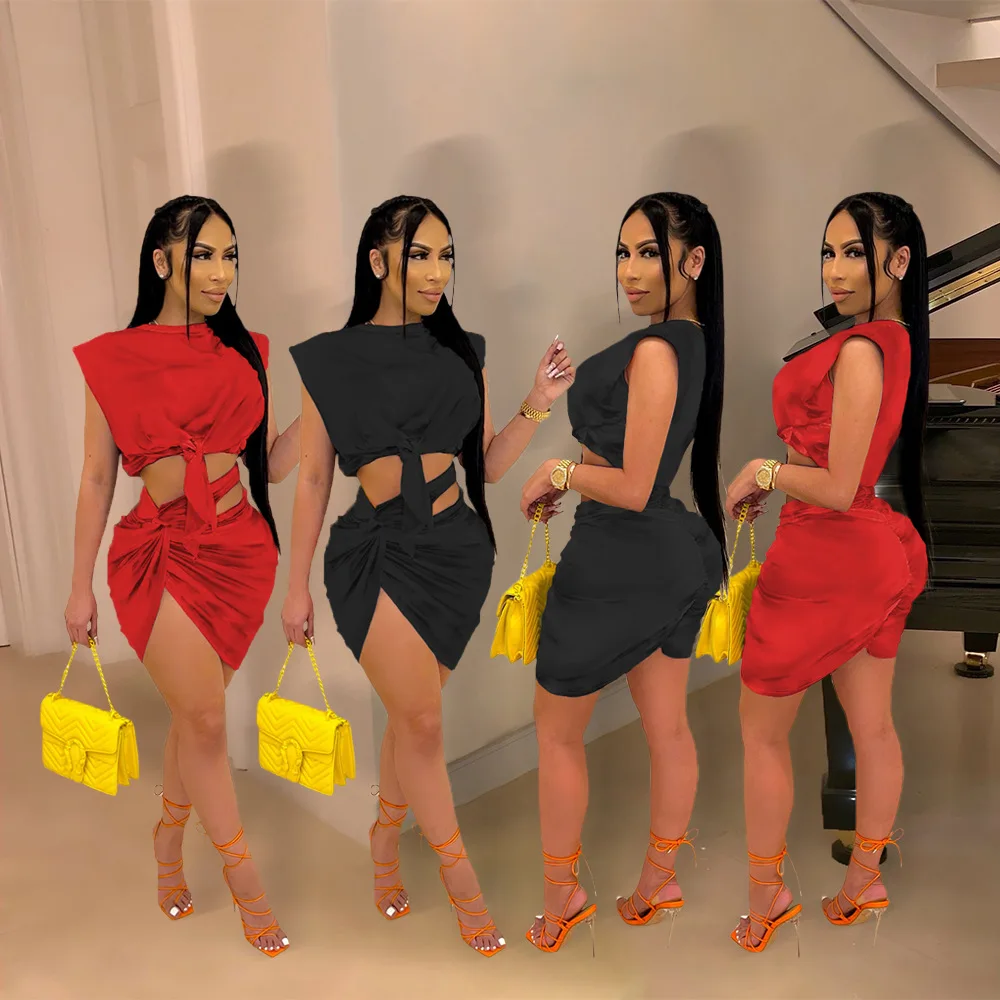 

2021 Causal Women Two Piece Set Biker Suit Solid Color Skirt Dress Tracksuit Autumn Clothes For Women Outfit