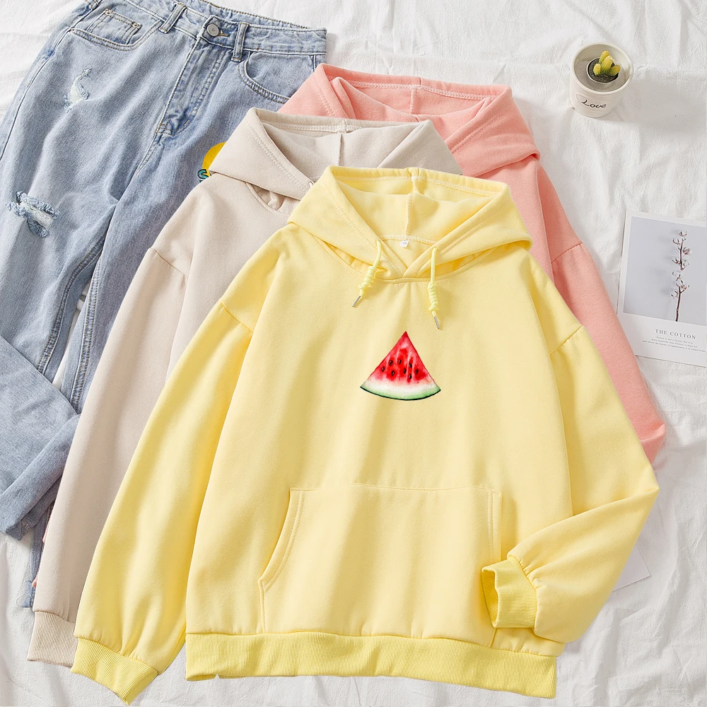 

Fashion Women Hoodies Sweatshirts Autumn Korean Simple Casual Cute Ulzzang Ladies Clothing Watermelon Print Streetwear Women
