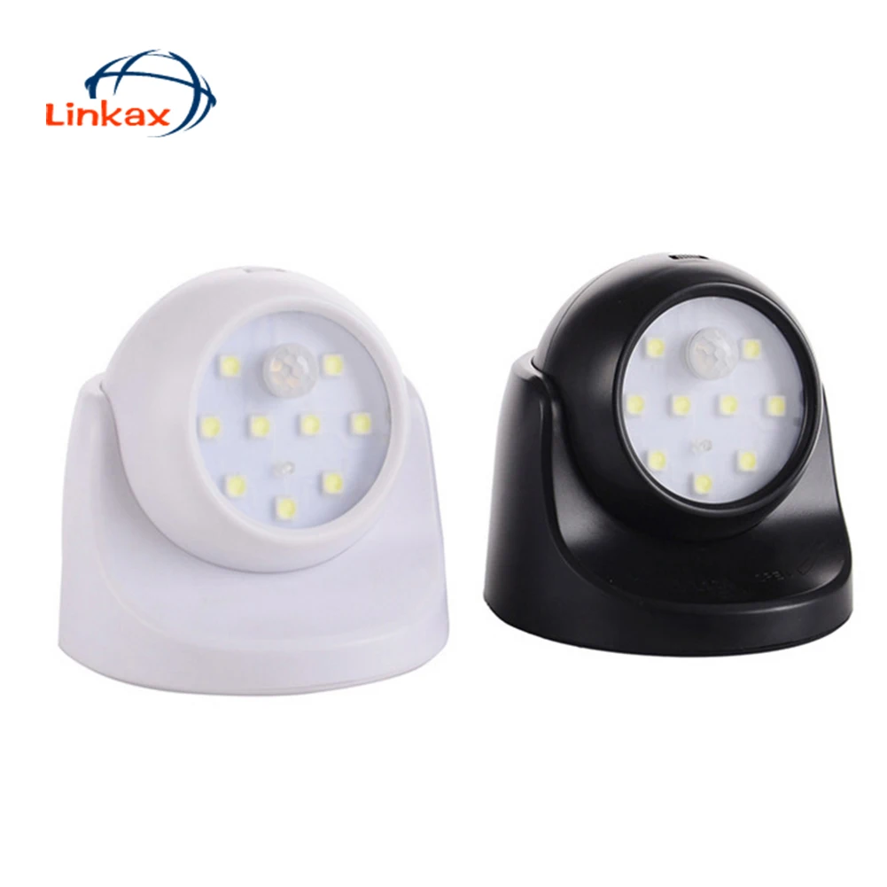9 светодиодов PIR датчик движения Ночной светильник 360 градусов вращение