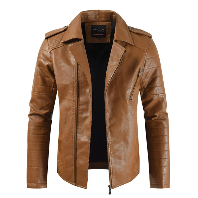 Осень 2019 новый воротник мужской локомотив кожа Мода Чистый цвет мыть ПУ кожаный