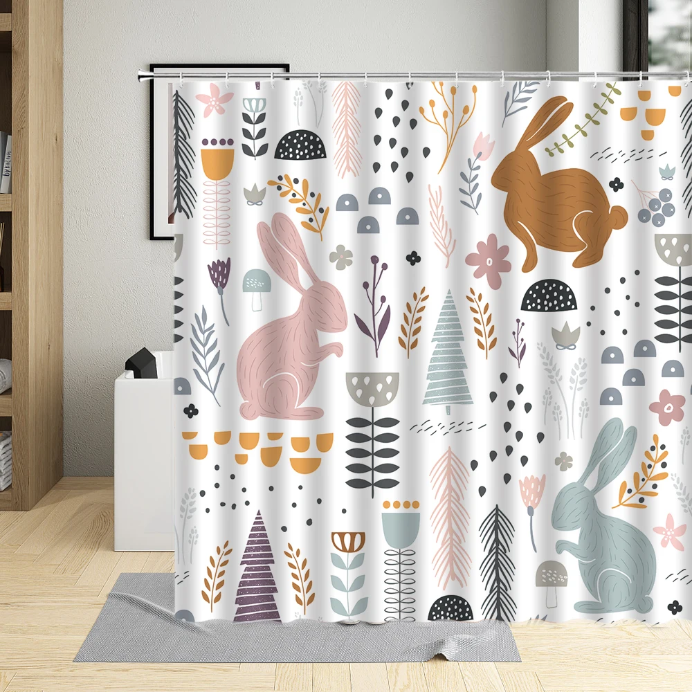 

Забавная занавеска для душа с мультяшными рисунками, занавеска для ванной в стиле ретро с принтом кроликов, водонепроницаемое настенное ук...