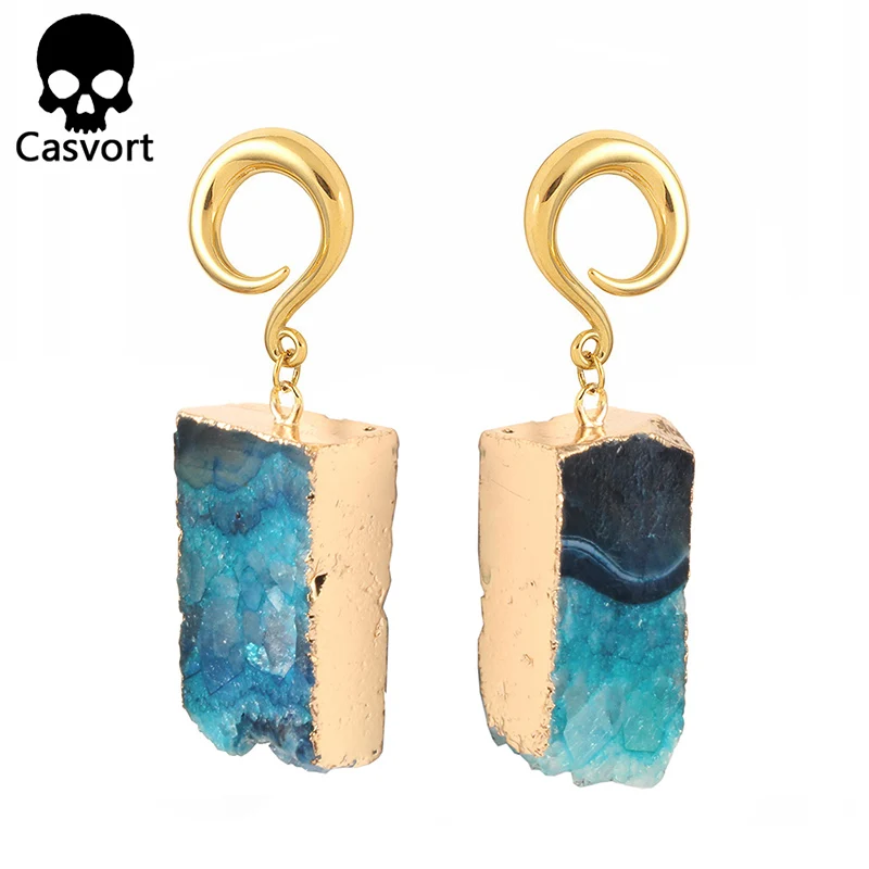 Casvort 2 шт. неровные драгоценные камни болтаются беруши тоннель из нержавеющей