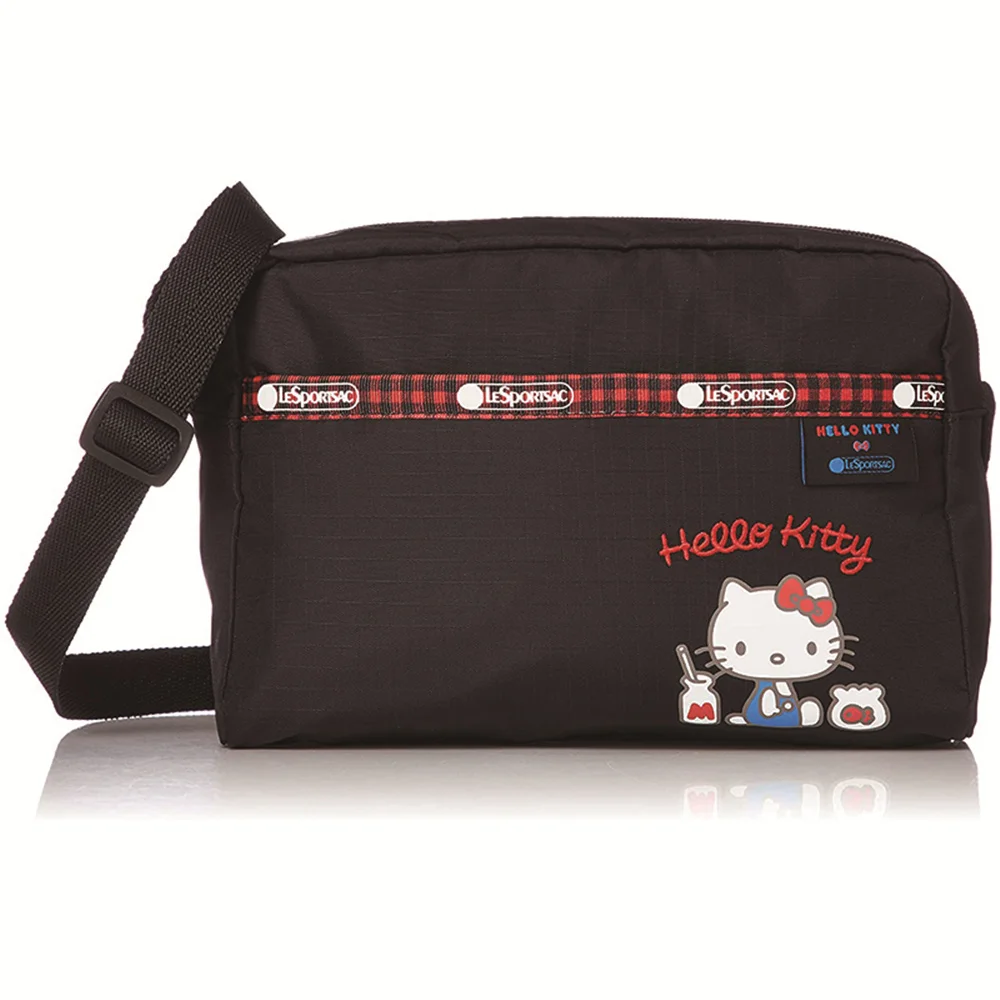 Hello Kitty Crossbody Bag Red Embroidered Hello Kitty Lettering Design Zipper Pull Exclusive Style Casual Cartoon Shoulder Bag