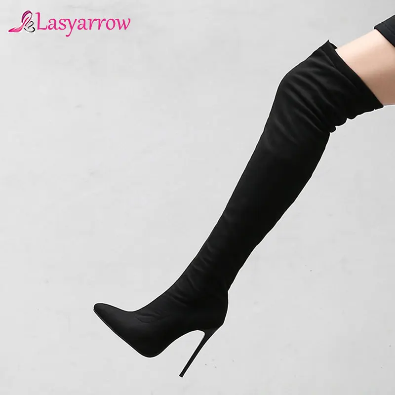 Lasyarrow/2020 горячая распродажа новые сапоги выше колена женские с острым носком на