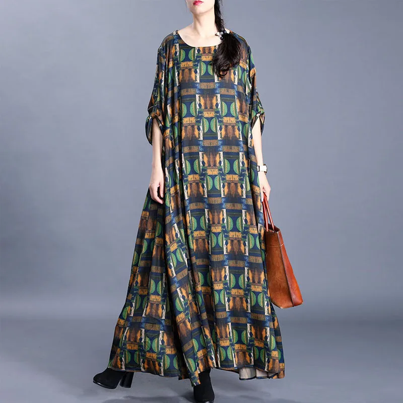 Женское платье с цветочным принтом Johnature весеннее Свободное рукавом три четверти