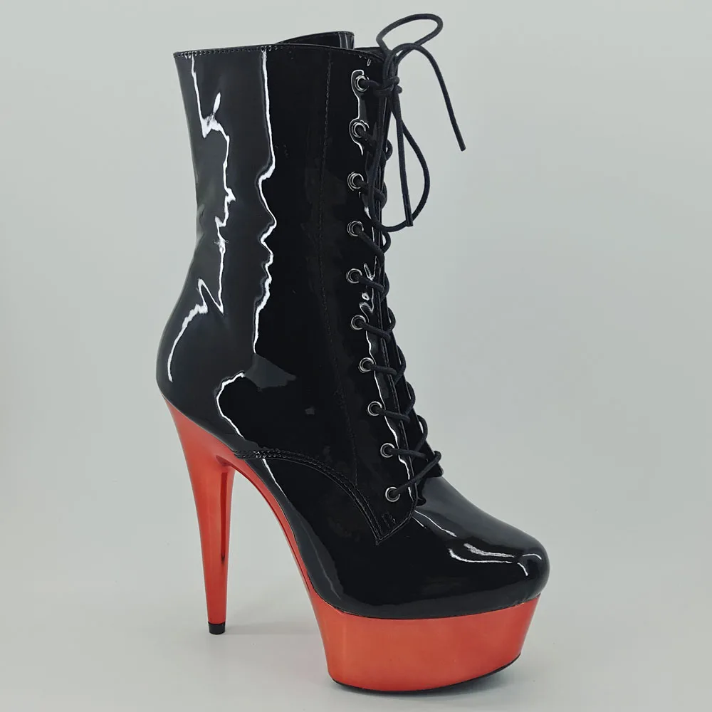 Leecabe 15CM/6Inches RED platform with Shinny black upper High Heel platform Boots Closed toe  Pole Dance boot