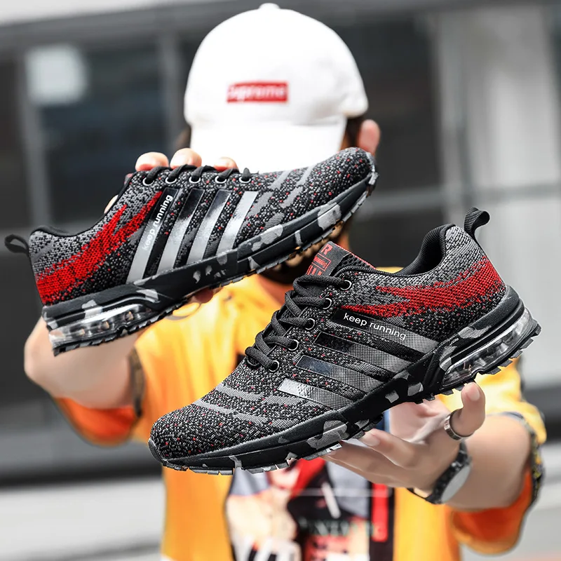 Hot Large Size Black Keep Running Shoes Men Weaving Breathable Shoes Cheap Outdoor Air Bounce Sport Shoes Men Non Slip Sneaker