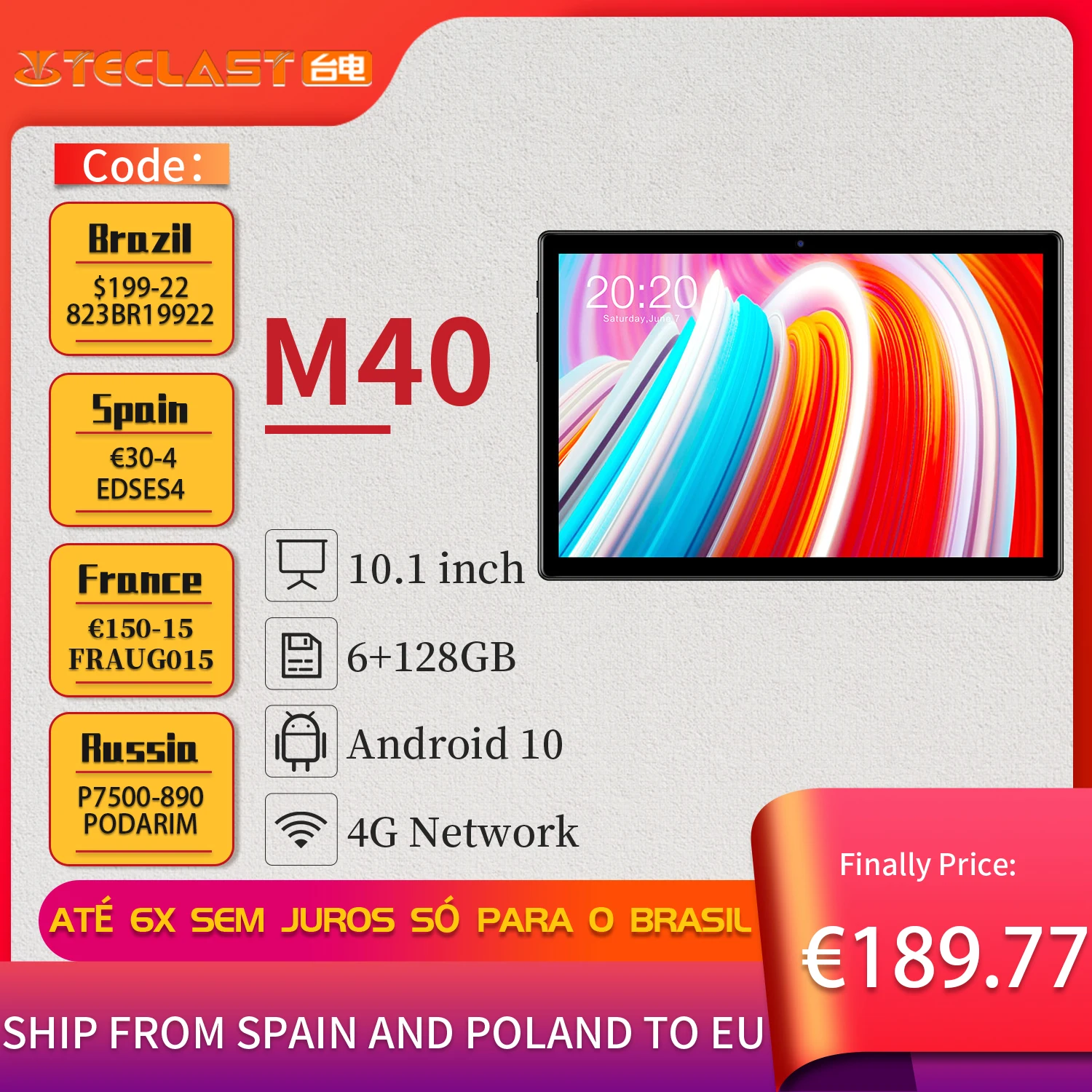 Teclast M40 10 1 дюймовый Восьмиядерный двойной 4G сеть Android 10.0 телефонные звонки