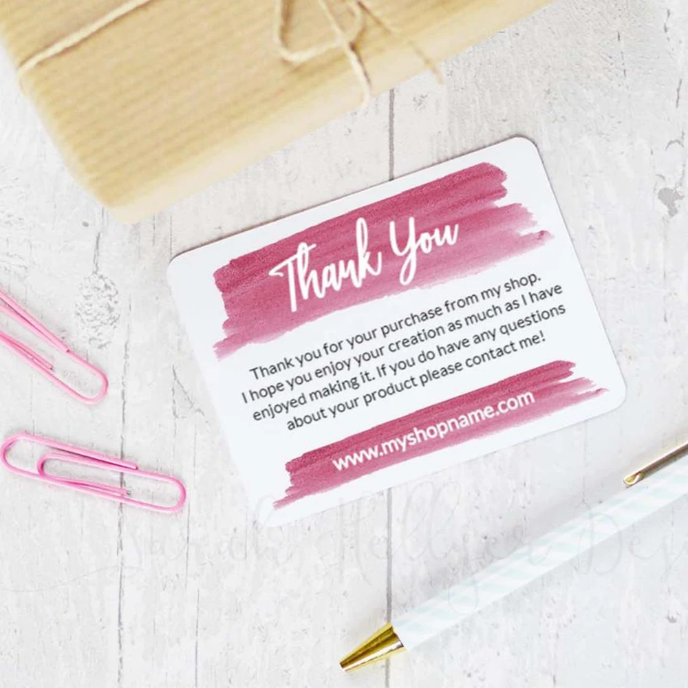 Пользовательские Розовые акварельные цвета спасибо карты продавец магазина