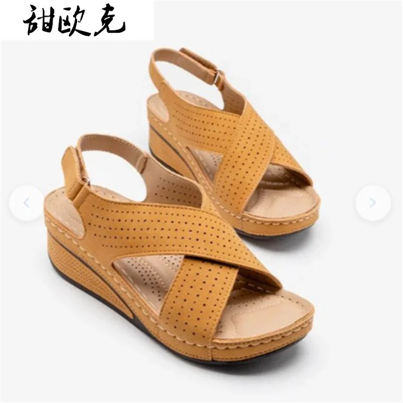 

2021 Fashion Women's Sandals Summer New Retro Velcro Wedges Women Casual Sandals Outdoor Beach Comfortable Open Toe Women Shoes