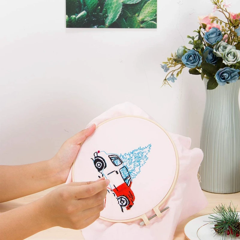 

2 Sets Christmas Embroidery Cross Stitch Starter Kit with Embroidery Cloth Embroidery Hoop Color Threads and Tools Kit