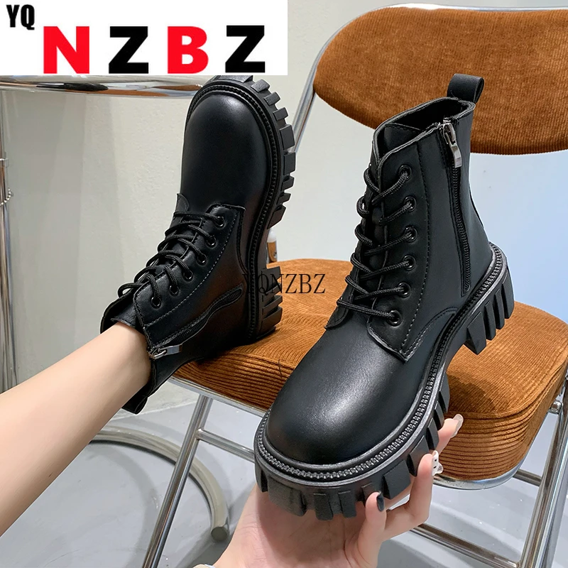 

2022 Winter Boots Women Female Shoes Round Toe Lace Up Boots-Women Lolita Ladies Rock Rubber Autumn Fashion Women Ankle Boots