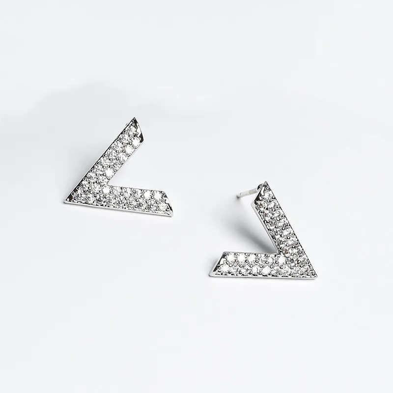 Женские серьги-гвоздики из серебра 925 пробы с простым цирконием | Украшения и