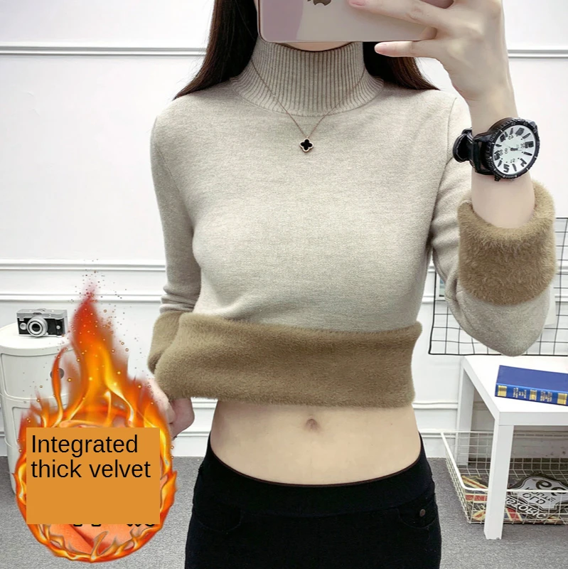 

High Quality Sexy Semi Wool Turtleneck Render Unlined Upper Garment Of Female Velvet Thick Sweaters Fall Winter Women Slim Tops