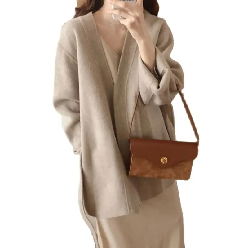 

2021new V-neck double-sided cashmere coat women's short winter wool coat belted wool coat double breasted coat cape coat women