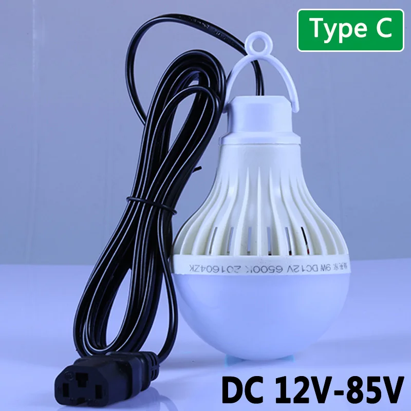 Type C With Plug Светодиодный светильник, DC 12 В, E27, светодиодный светильник 5 Вт, 7 Вт, 9 Вт, лампада 12 Вольт, уличный светильник, подвесной светильник для ночной рыбалки, походный светильник, холодный белый свет - Испускаемый цвет: Type C With Plug
