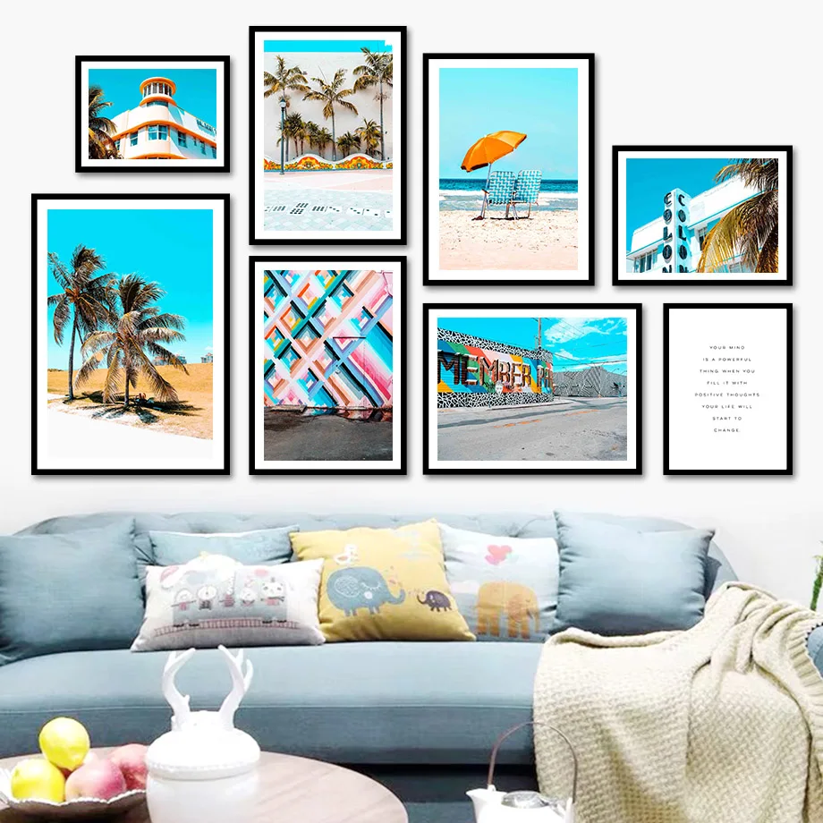 

Coconut Tree Beach Sea Color Sun Umbrella Wall Art Canvas Painting Nordic Posters And Prints Wall Pictures For Living Room Decor