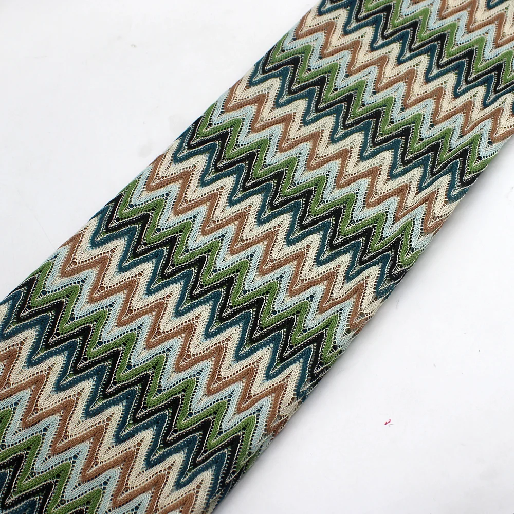 Zig Zag Knitting Lace Fabrics Light Green 1 Meter For Dress Wave Striped Crochet Mesh Fabrics Diy Garment 150CM Wide