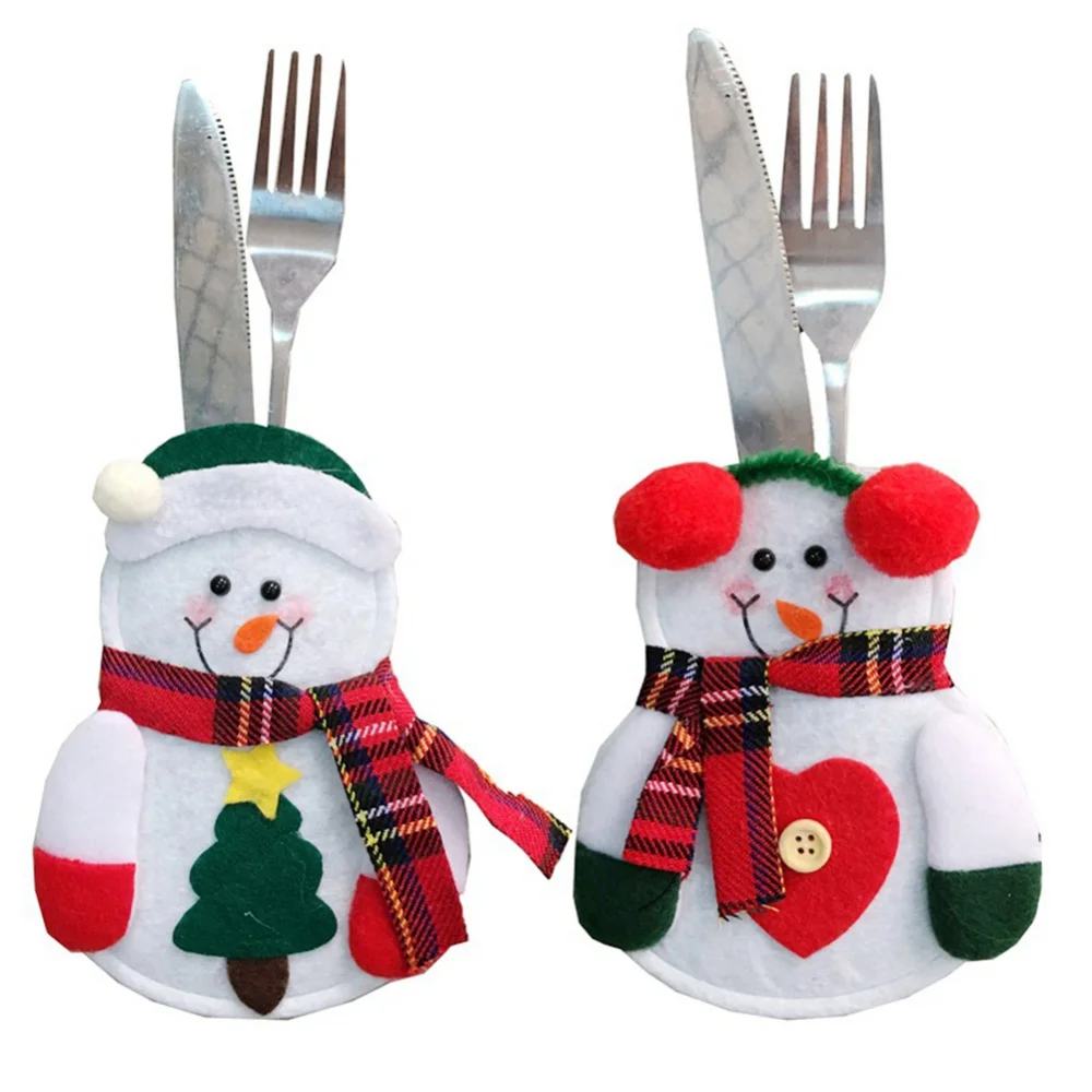 

Snowman Santa Knife Fork Bags ELK Tableware Covers Desktop Supplies Cutlery Bag Xmas Decor 12pcs/set excluding knife fork