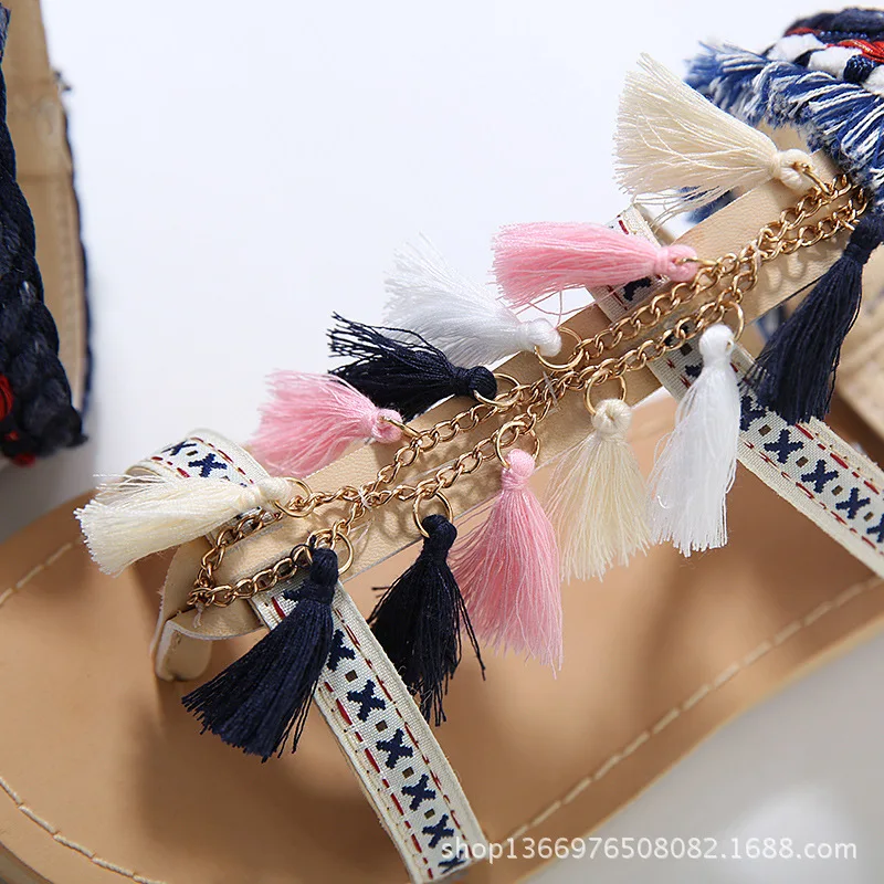 

Beige Heeled Sandals Female Shoe 2021 Women's Tassel Black Girls New Fashion Comfort Summer Fringe Low Fabric Casual Scandals Bu