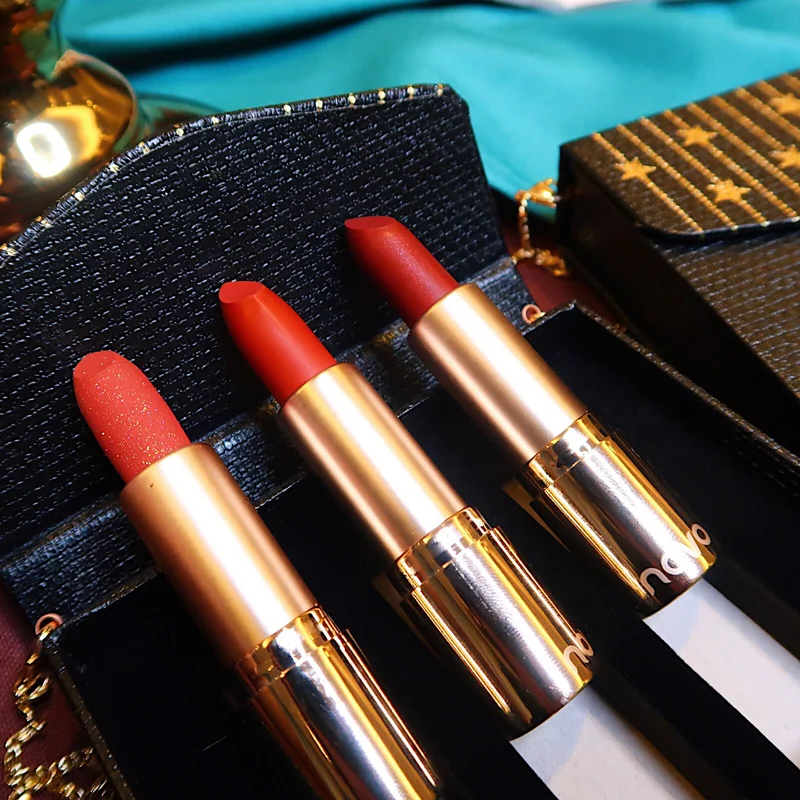 3PCS/SET Makeup Matte Glitter Lipstick Set Long-lasting Tint Lip Cosmetic Sexy Red Maquiagem Batom With Gift Box |