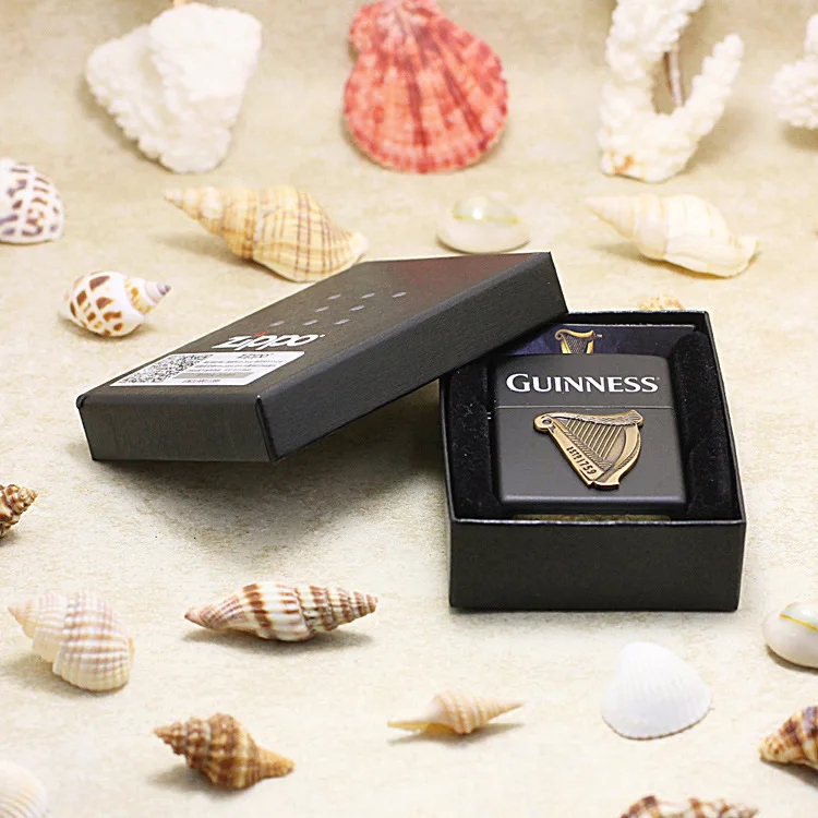 

Genuine Zippo oil lighter copper windproof Black matt GUINNESS cigarette Kerosene lighters Gifts With anti-counterfeiting code