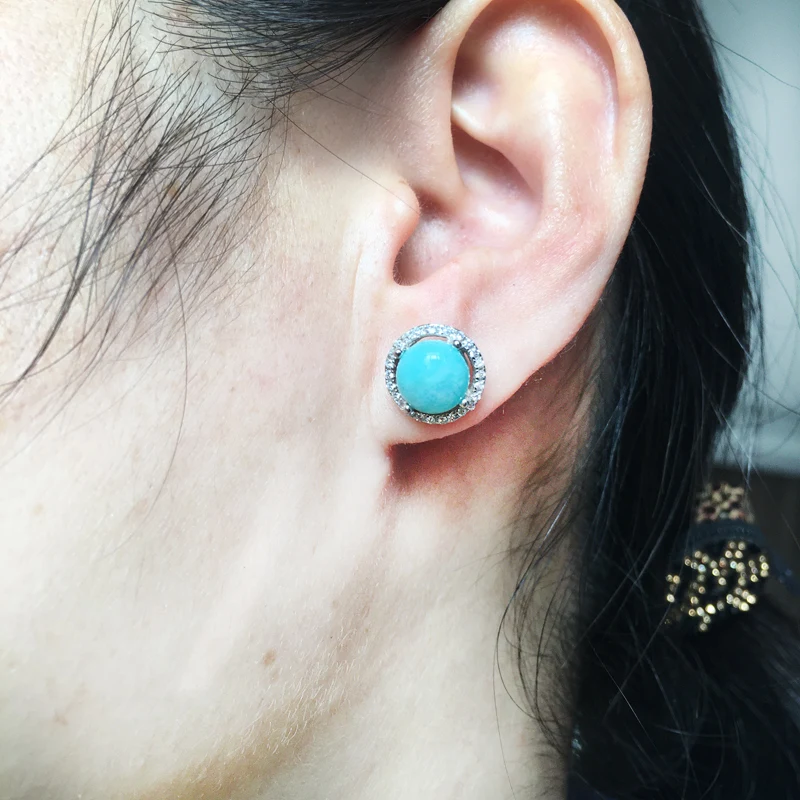 

CSJ Elegant Natural Amazonite Stud Earrings 925 Sterling Silver Blue Gemstone Fine Jewelry Women Lady Wedding Engagment Party