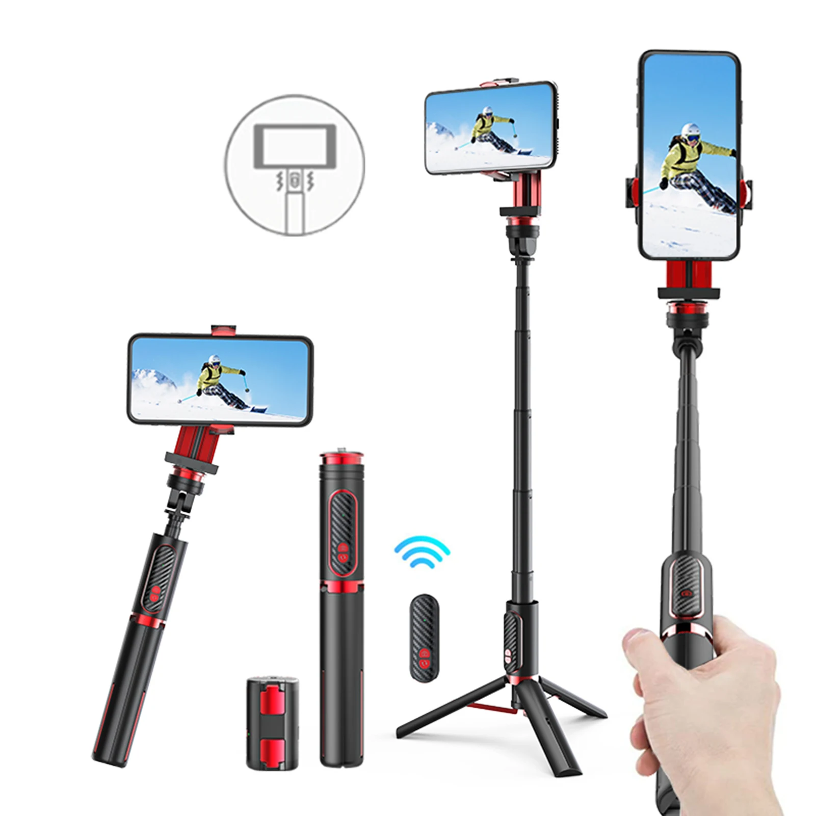 

Алюминий сплав Ручной Стабилизатор палка для селфи штатив настольный держатель телефона Штатив Легкий зажим и селфи-палка w/ BT пульт дистан...