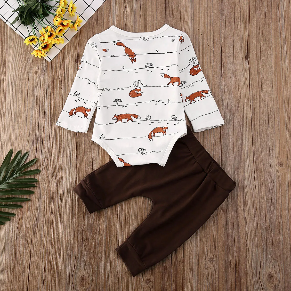 

0-18M Newborn Baby Boy Girl Kids Clothes Fox Print Tops Romper + Pants Trousers 2PCS Autumn Baby Clothes Set