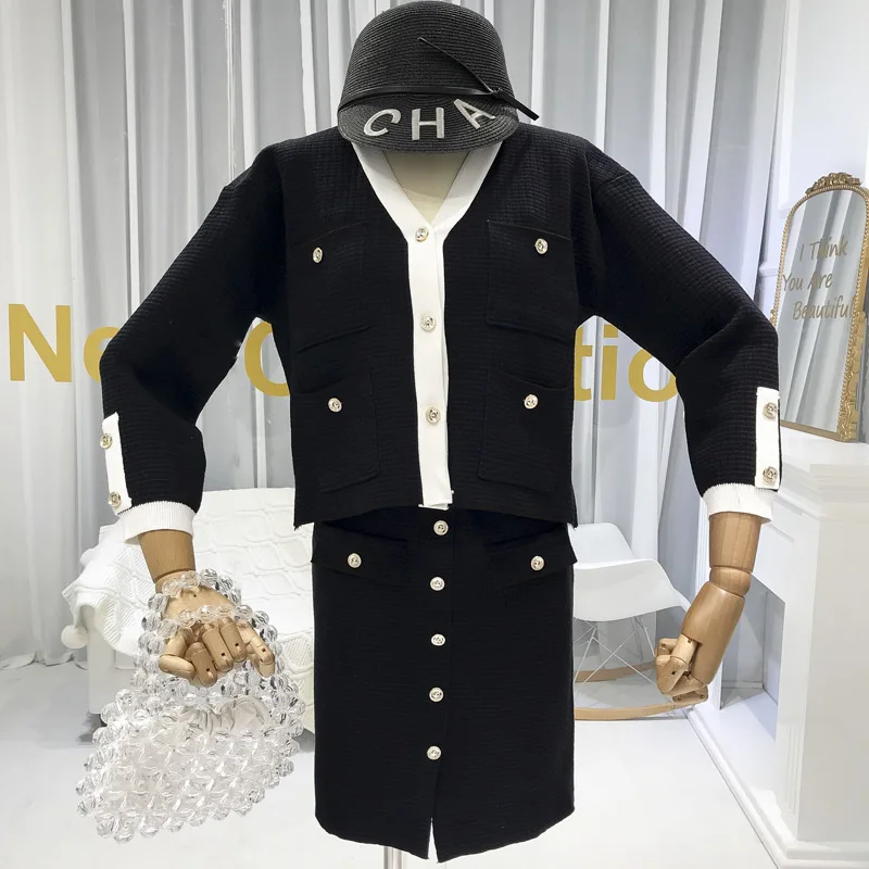 Женский вязаный костюм ALPHALMODA элегантный во французском стиле ретро с карманами