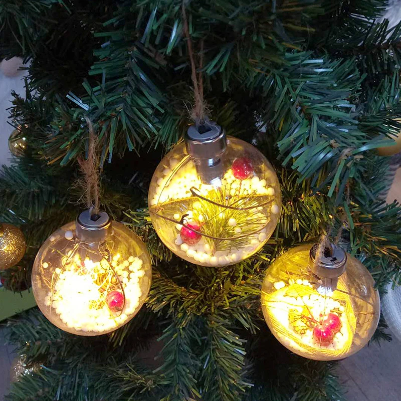

Рождественская елка, светодиодная лампа, декоративный шар, рождественская подвеска, подвесное пластиковое прозрачное Елочное украшение, ш...