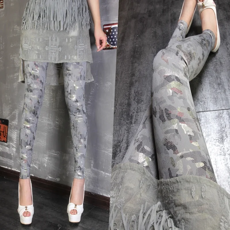 

2020 Cool Fashion Pants Camouflage Gray High Waist Stretch Pants Leggings Thin Pants Womens Clothing Legging Plus Size