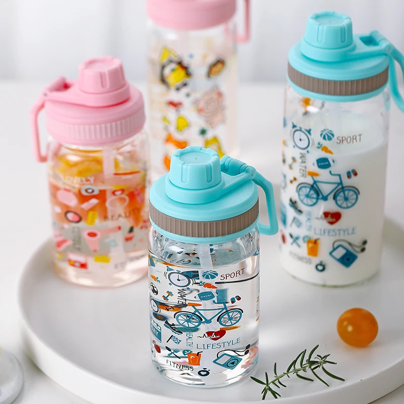 Соломенная стеклянная бутылка для воды с емкостью герметичная Спортивная