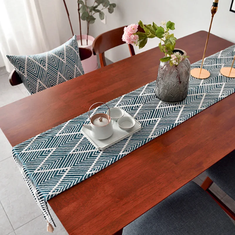 

Striped Wave Tassel Cloth Three Dimensional Jacquard Dining Table Flag Wedding Dinner Restaurant Decoration 30X180cm