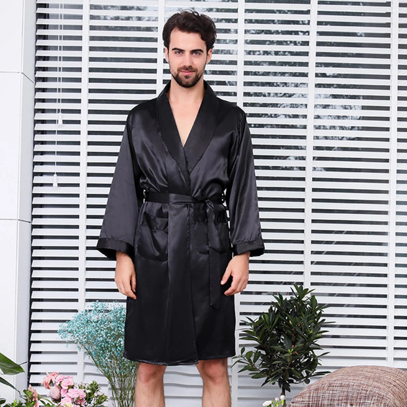 XL Пижама Мужская Весна и осень пижамы шорты комплект из двух частей ледяной шелк