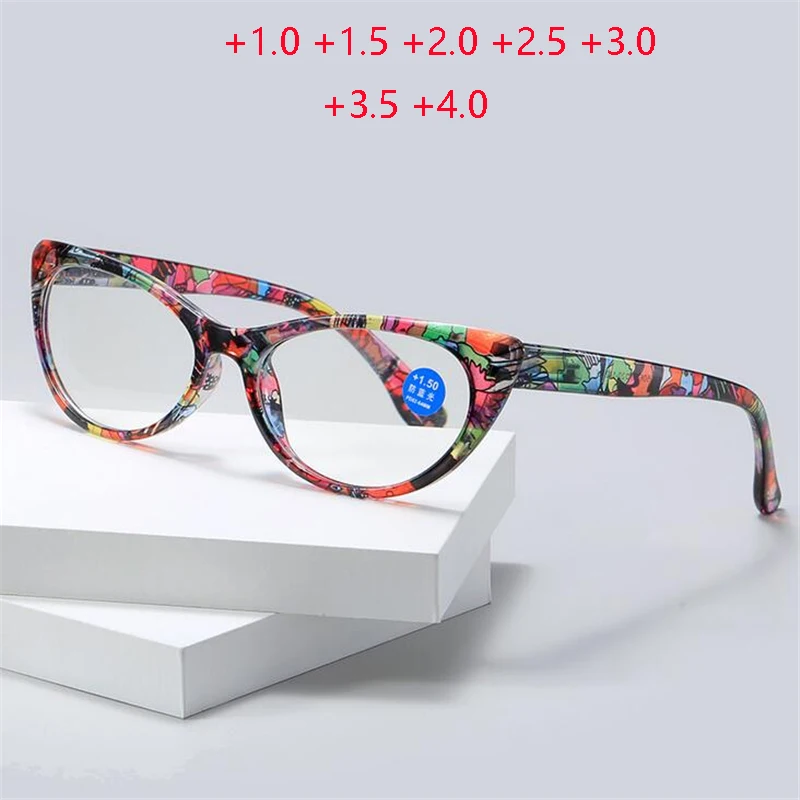 

Flower Frame Anti Blue Rays Cat Eye Presbyopic Eyeglasses Women PC Hyperopia Spectacles Prescription +1.0 +1.5 +2.0 To +4.0