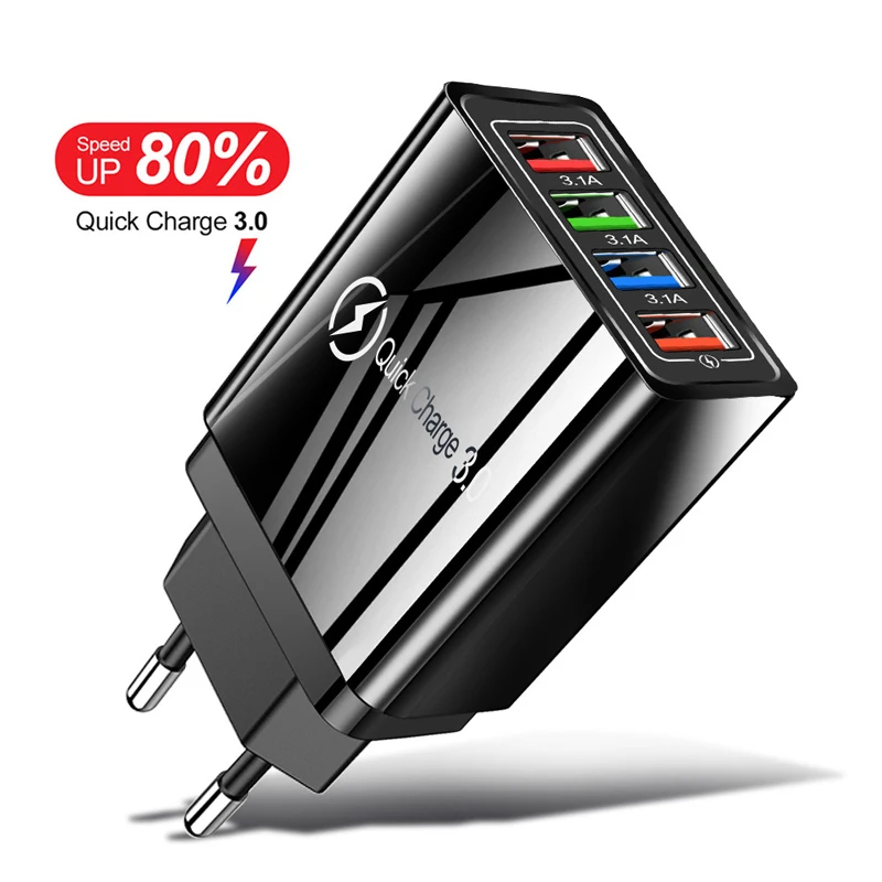 4U Quick Charge 3 0 USB зарядное устройство для iPhone Samsung Huawei Xiaomi Android с 4 портами мобильный