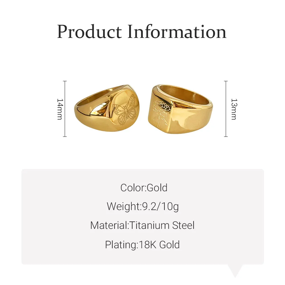 Monlansher Butterfly Peony Geometric Wide Ring Gold Color Titanium Steel for Women Minimalist Statement Rings Jewelry Gift - купить по