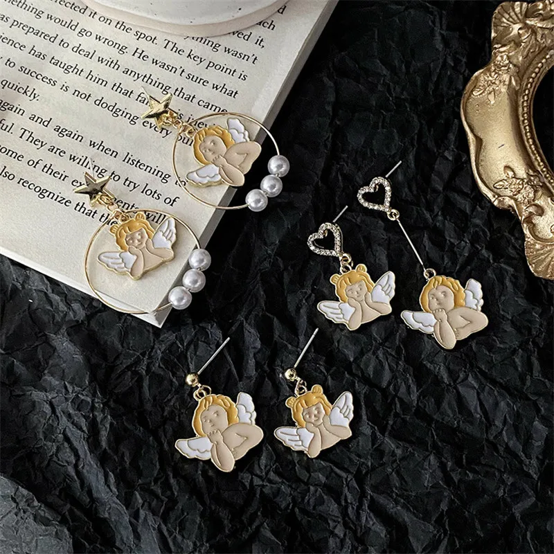

New Sweet Cute Angle Fairy Dangle Drop Earring For Woman Girl Female Ins Retro Vintage Simple Fashion Jewelry Drop Shipping Bulk