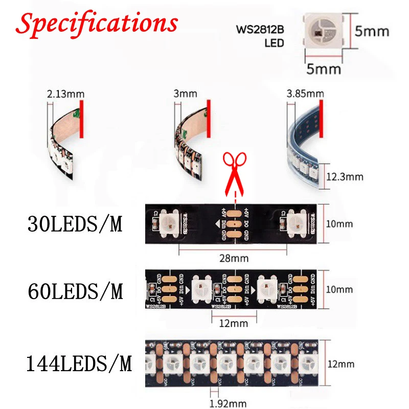 DC5V WS2812B 30/60/144 светодиодный s/M полоски индивидуально адресуемых RGB смарт пикселей