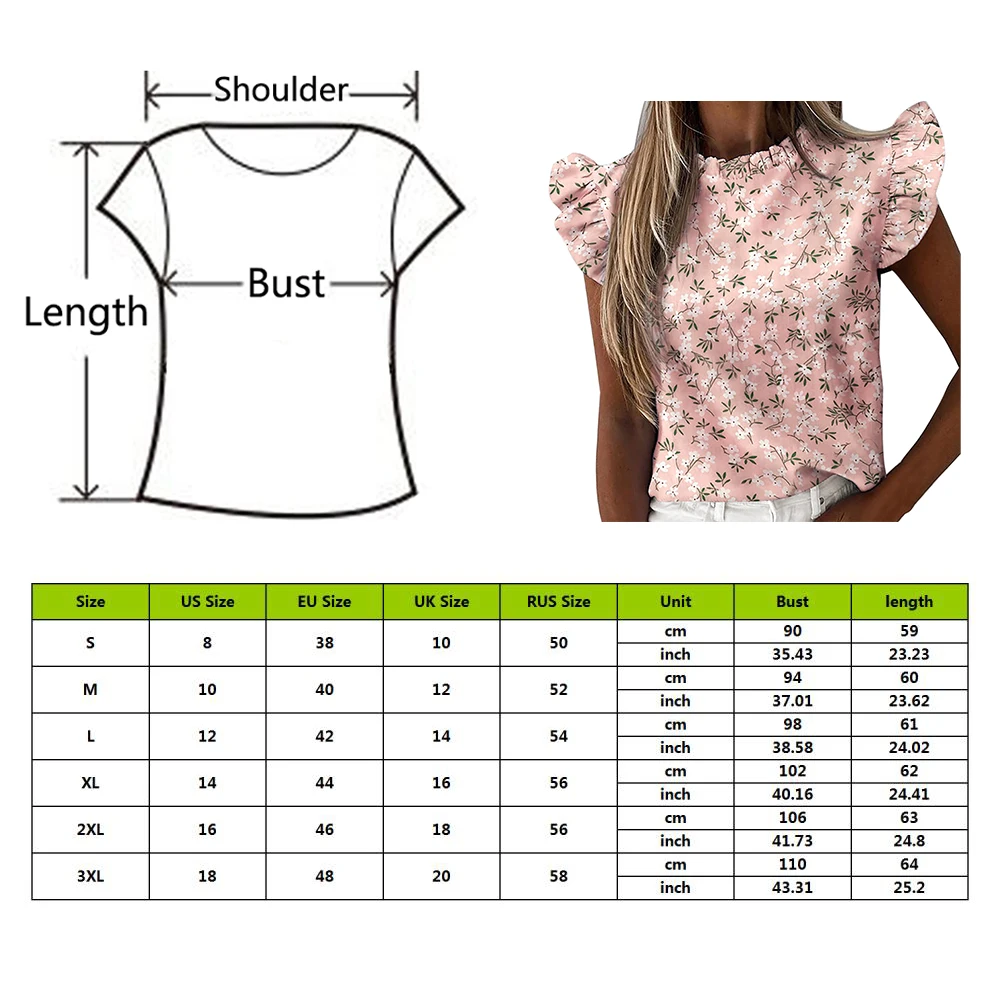 

Women's Summer Ruffle Blouse 2021 New Sexy Short Sleeve Round Neck Print Shirt Female Fashion Plus Size Pullover Clothes
