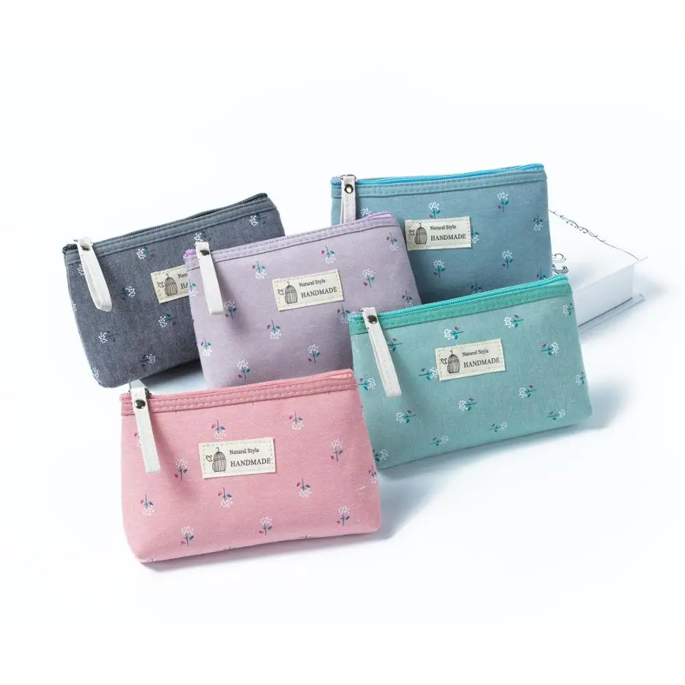 Модные милые парусиновые женские маленькие сумки на молнии с цветочным принтом