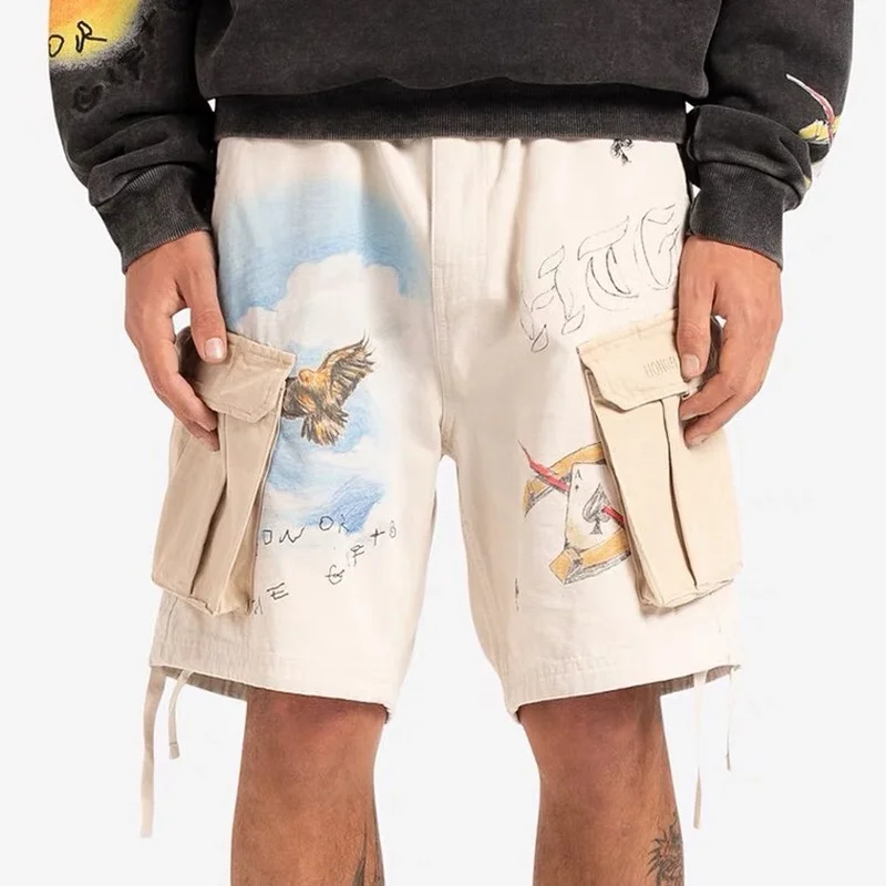 

21SS Pocket Tooling Graffiti Cactus Jack Shorts Baggy Jeans Loose Fit Shorts Hip Hop Streetwear Cactus Jack Shorts