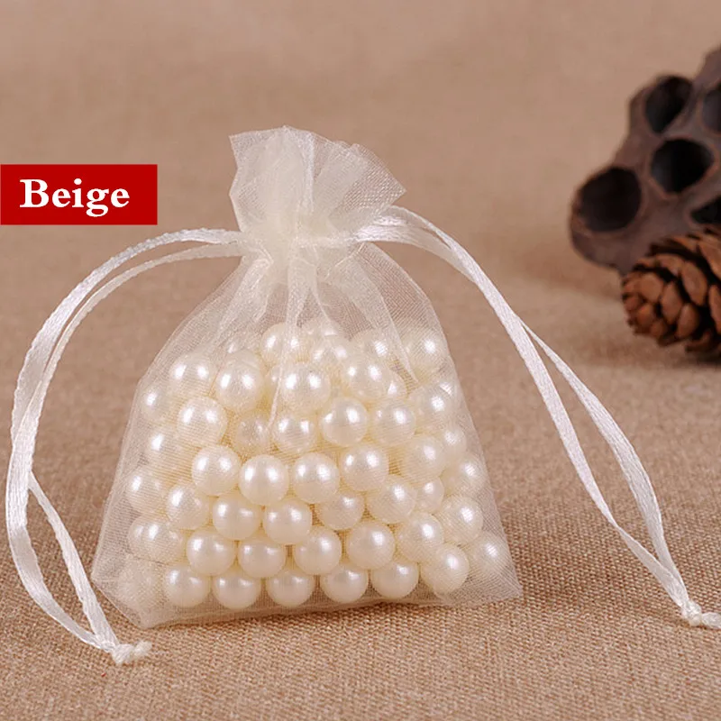 beige 100 шт/50 шт 7x9 9x12 10x15 13x18 см сумки из органзы Ювелирные изделия упаковочный мешочек для свадьбы украшения Drawable мешок подарочные пакеты 21 цвет OR7 - Цвет: beige