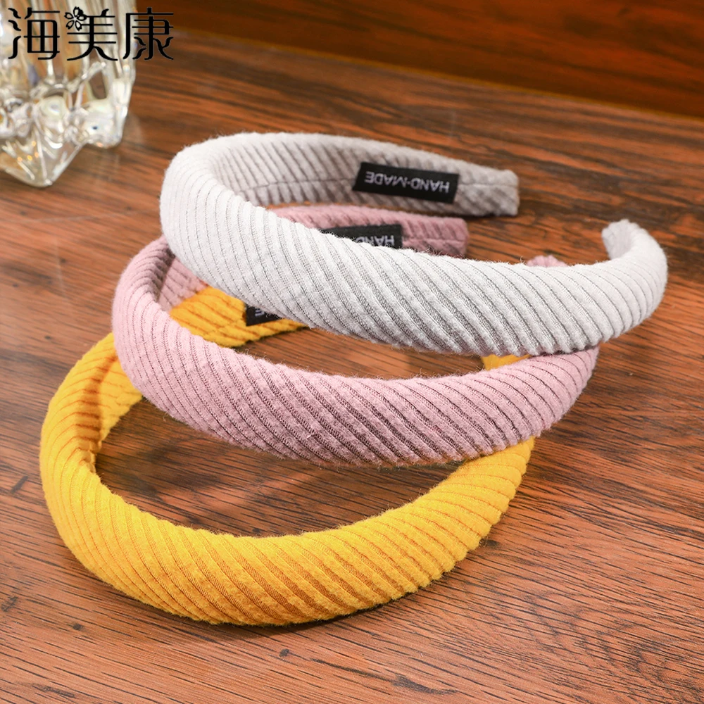 

Повязка на голову женская зимняя однотонная в полоску, с мягкой подкладкой, Haimeikang, Широкий трикотажный