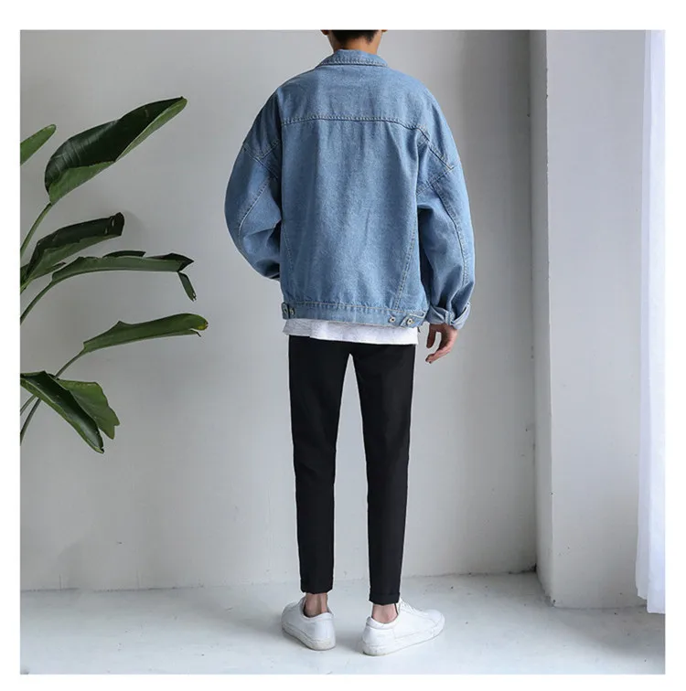

2021 Men's New Spring Denim Coat New Korean Fashion Denim Jacket Single Breast Loose Causal Workwear Black Jackets