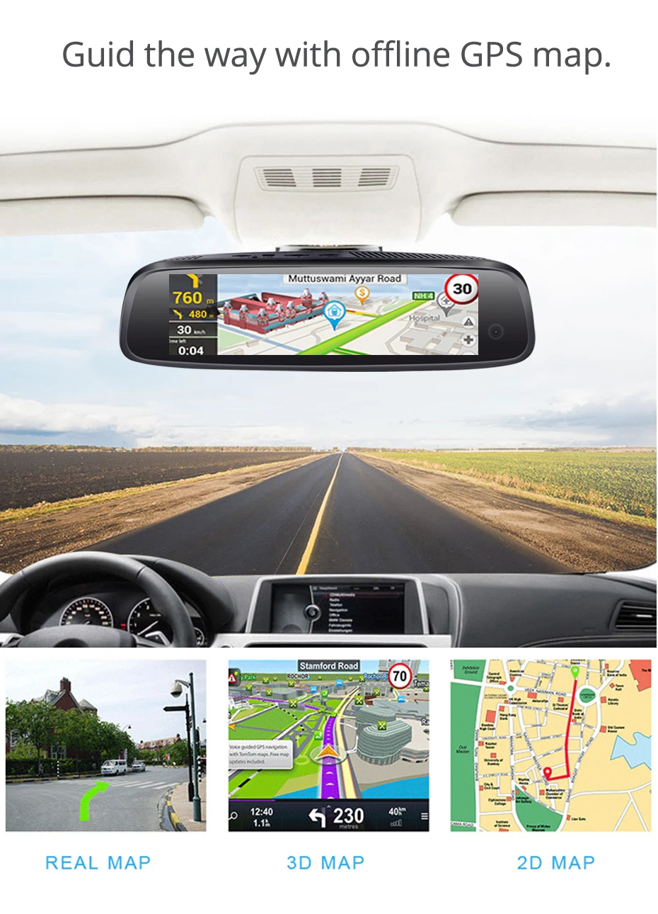 " ips Touch 4G ADAS gps навигация Android 5,1 Dashcam 3 канала Cam DVR камера с оперативной памятью 2 ГБ+ rom32гб зеркальный видеорегистратор