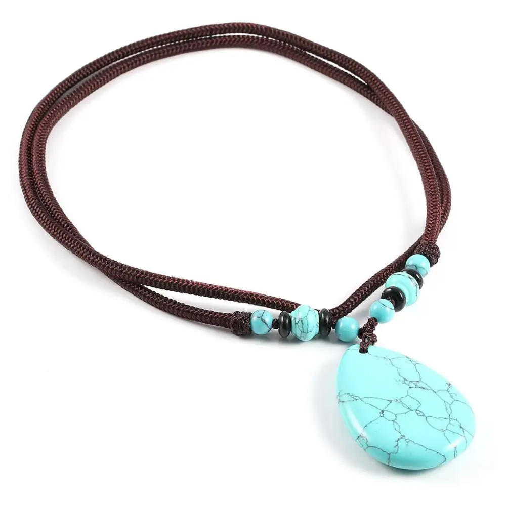 

Natural Stone Pendant Water Drop Blue Sand/Opal Pendant With Chain Necklace For Fashion Jewelry for Women Men Healing gift
